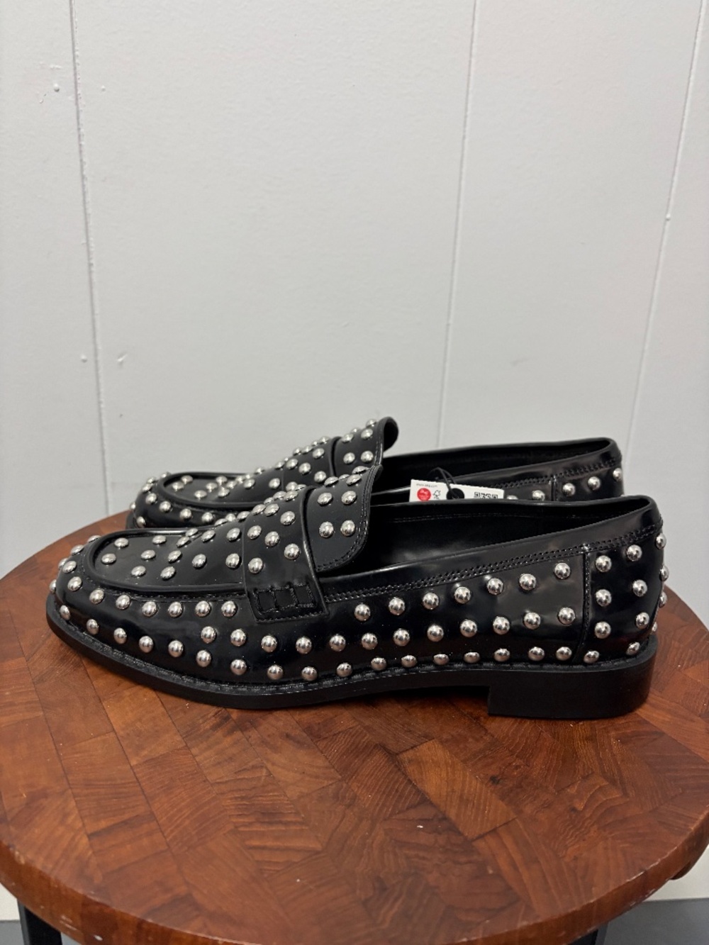 Zara Studded Black Patent Leather with Silver Metal Studs Women's Size 9 - Picture 5 of 8
